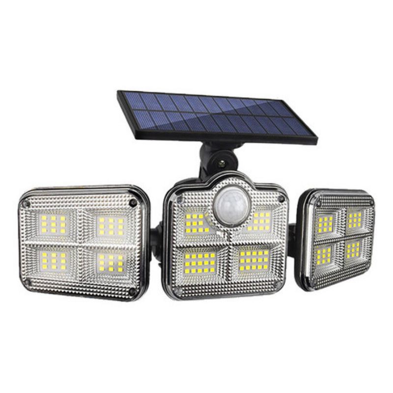 Luminaria Solar 122 Led Sensor De Movimento Controle Remoto Com Painel de Três Cabeças Giratorias Luminaria Solar 122 Led Sensor De Movimento Controle Remoto Com Painel de Três Cabeças Giratorias