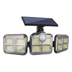 Luminaria Solar 122 Led Sensor De Movimento Controle Remoto Com Painel de Três Cabeças Giratorias