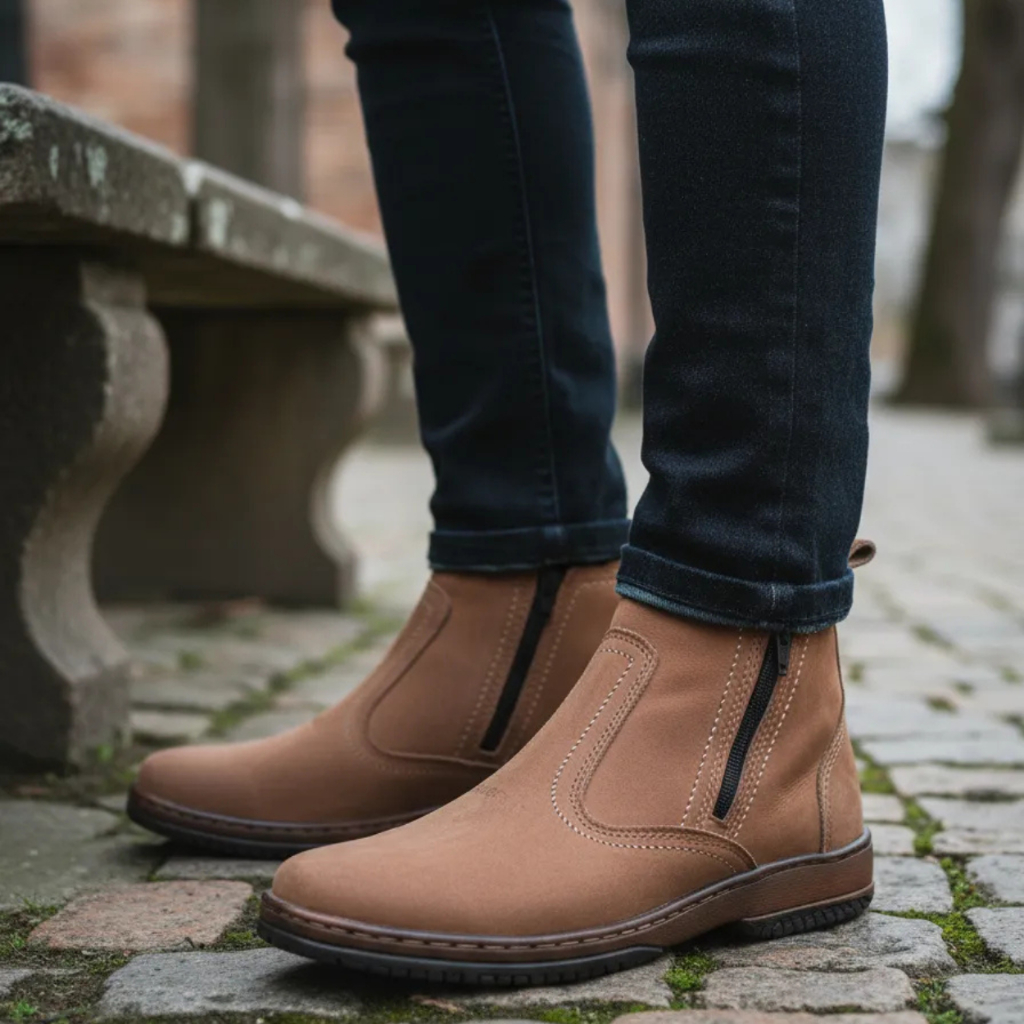 Botina Casual Masculina Couro Tamanho Numero 35 36 37 38 39 40 41 42 43 44 Bota Com Ziper Fecho 2220
