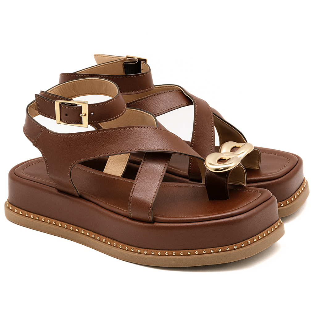 Sandália Papete Feminina Lorena Flatform Rasteira Cacau