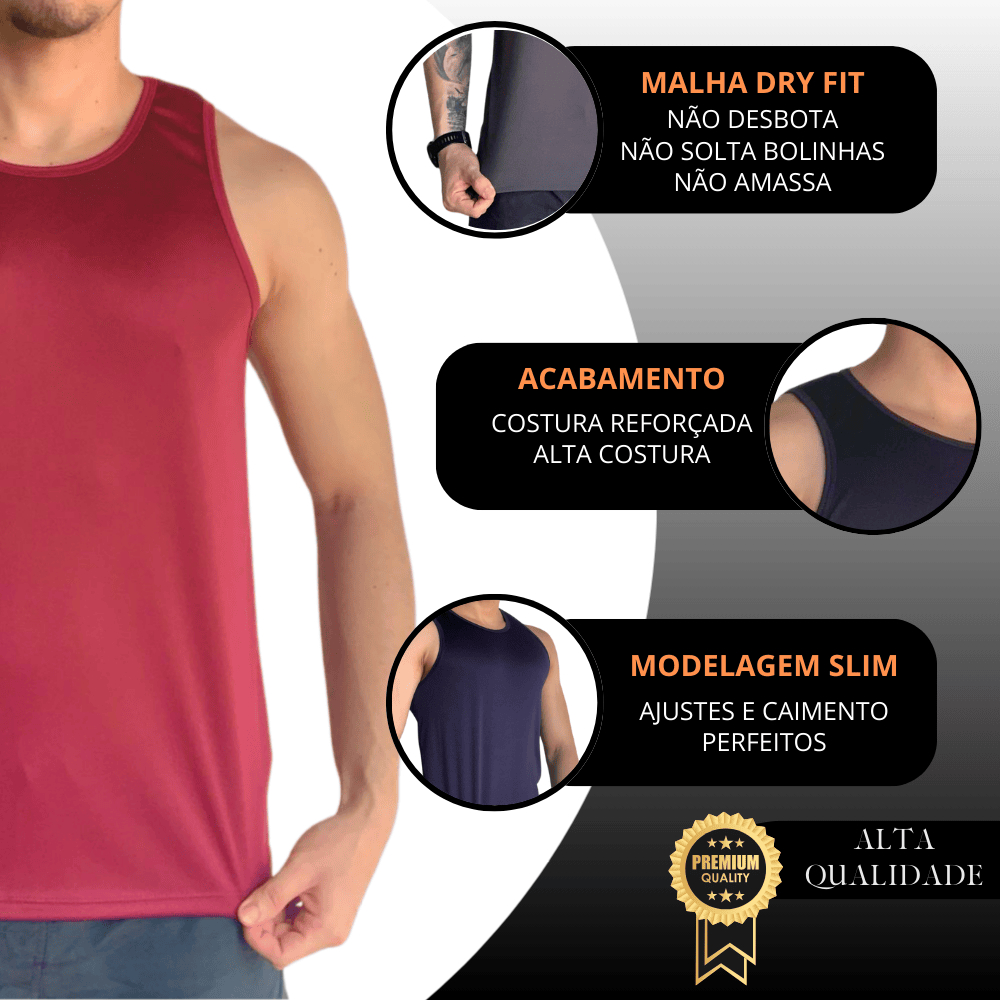 Kit 5 Camisetas Regata Masculina Dry Fit Academia Camisa Sem Manga Malha Fria Blusa Fitness Treino