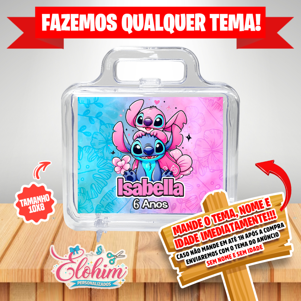 Rótulo Adesivo para personalizar Maletinha de acrílico Tamanho do adesivo 10x8 - Stitch em Oferta na Shopee
