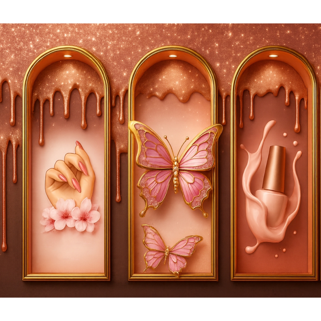 Papel de parede formato 3 peças para decoração Studio nails  salão de beleza sala quarto achadinhos para studio nails