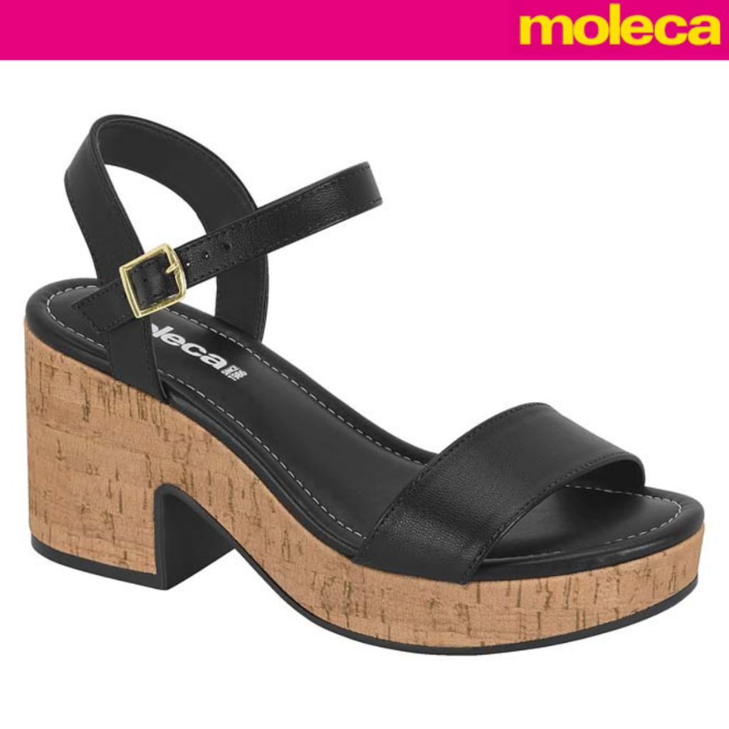 Sandália Moleca Feminina Anabela Plataforma Meia Pata Cortiça em Oferta na Shopee