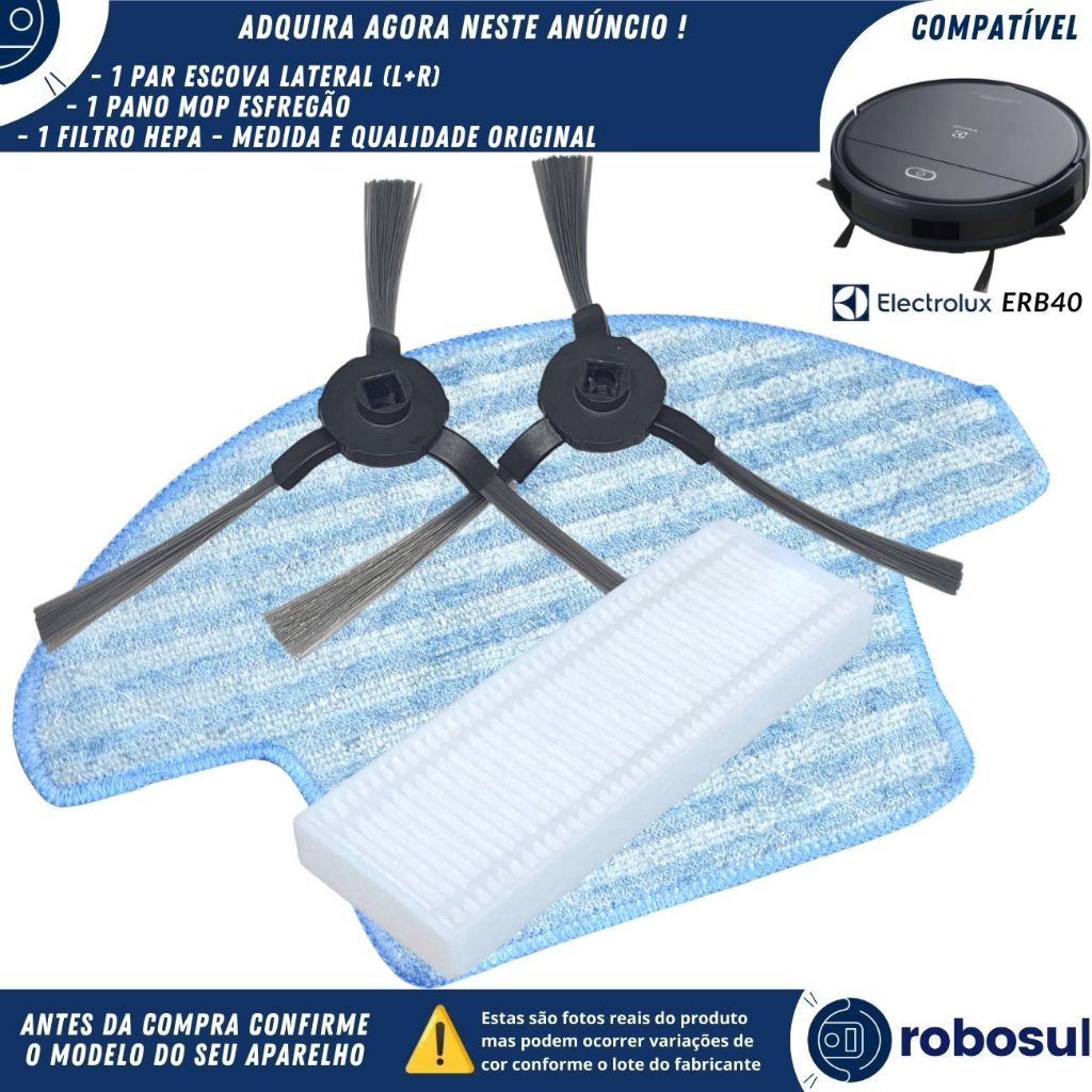 Kit Performance Escova Filtro Pano Mop Para Robo Aspirador Electrolux HOME-E ULTRA ERB40