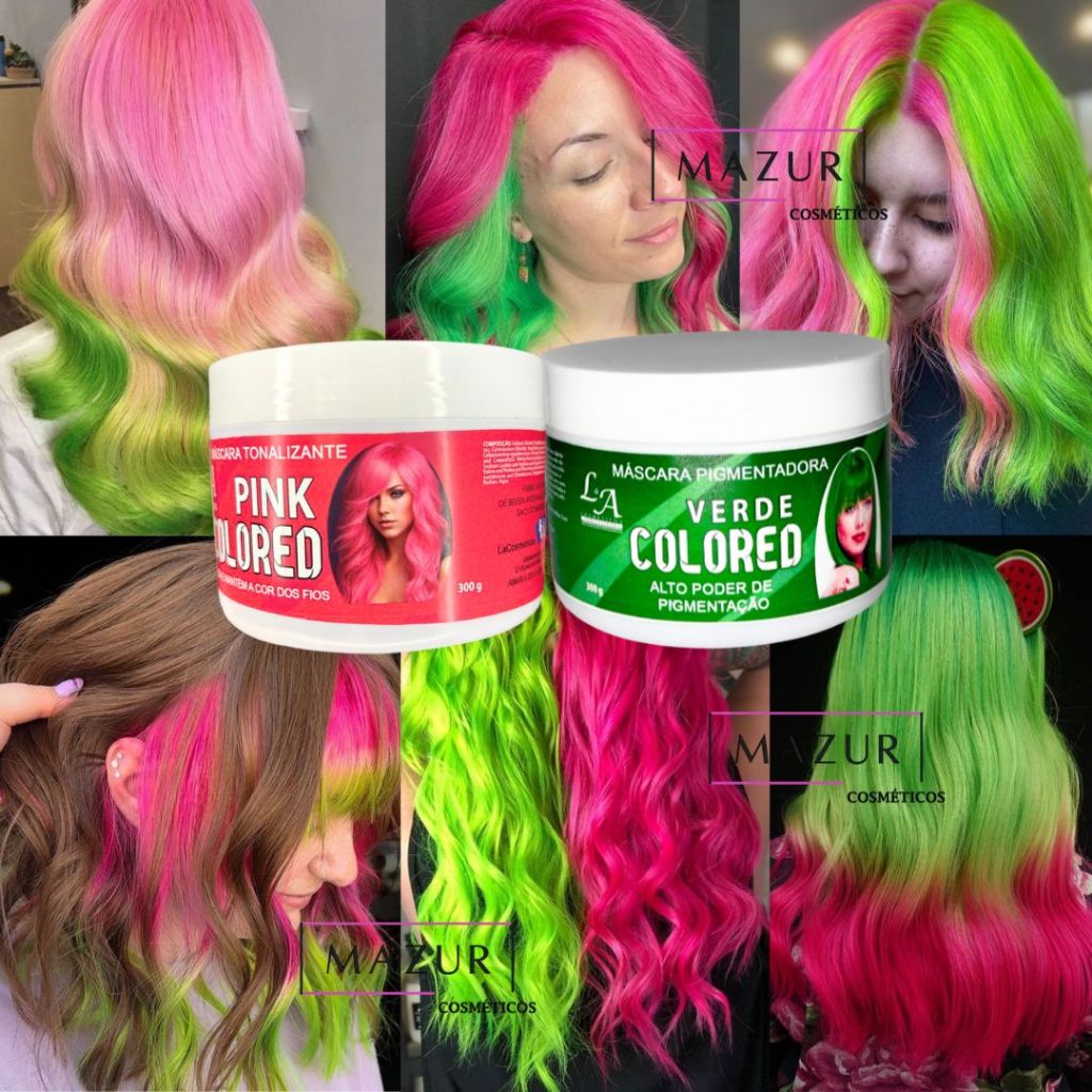 Combo Tonalizante Rosa e Verde - Cabelos e Mechas Coloridas | Alta Pigmentação | Sem Amônia