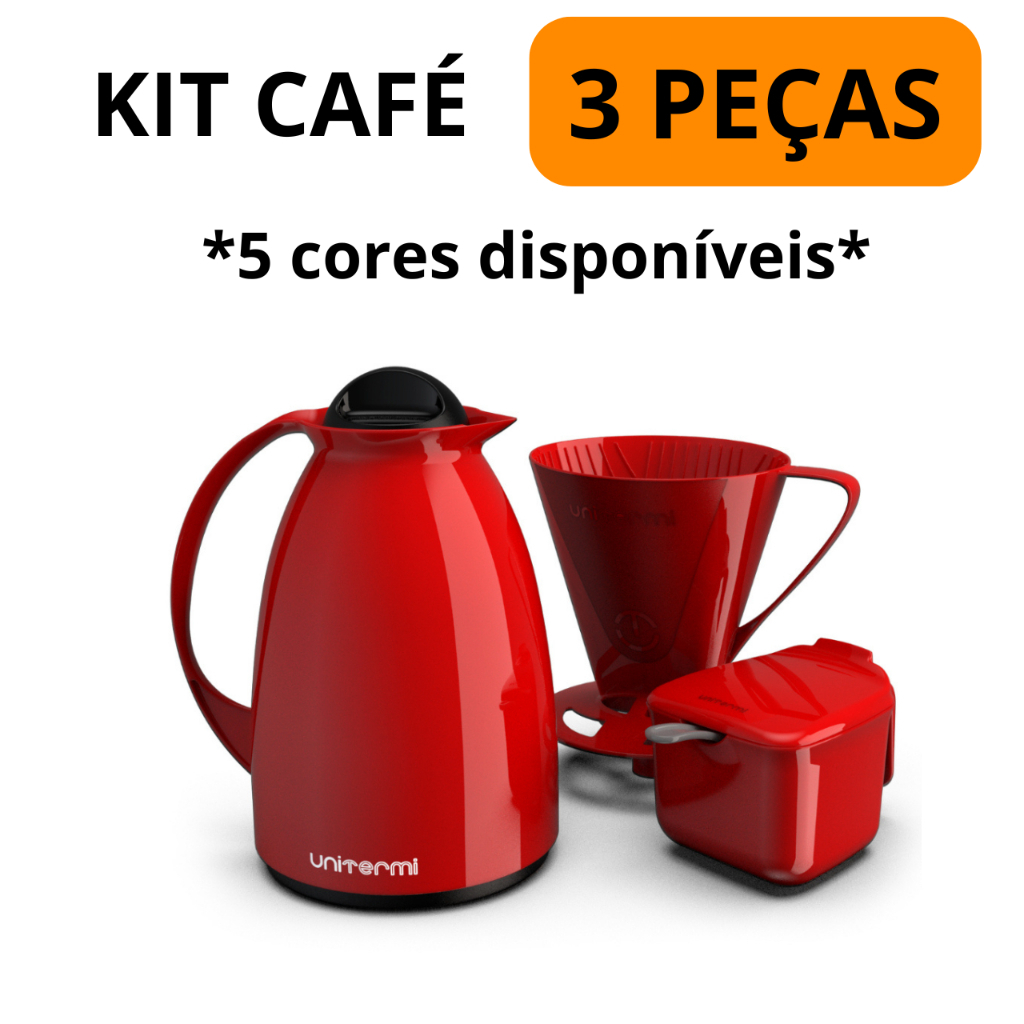 kit café prático garrafa térmica + açucareiro + suporte filtro Unitermi em Oferta na Shopee