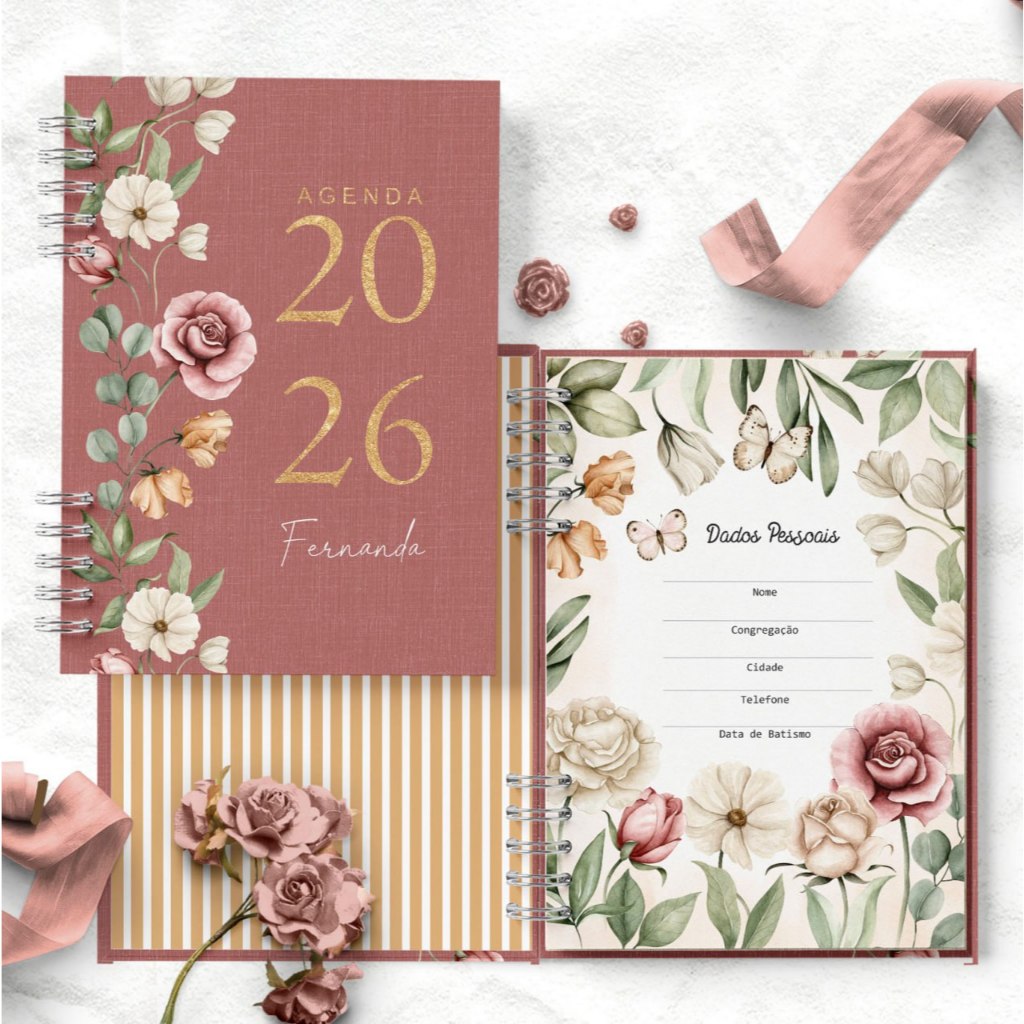 AGENDA 2026  - Floral Romântico -1 Dia por Página com Horários  ou sem Horários. em Oferta na Shopee