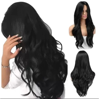 Peruca De Cabelo Ondulado Sem Franja De Fibra Orgânica Preta Longa 60cm YANHAIR em Oferta na Shopee