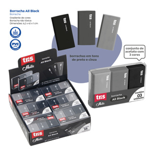 Borracha Holic All Black -  C/ 3 unidades (Cinza escuro, cinza claro e Preto) - TRIS em Oferta na Shopee