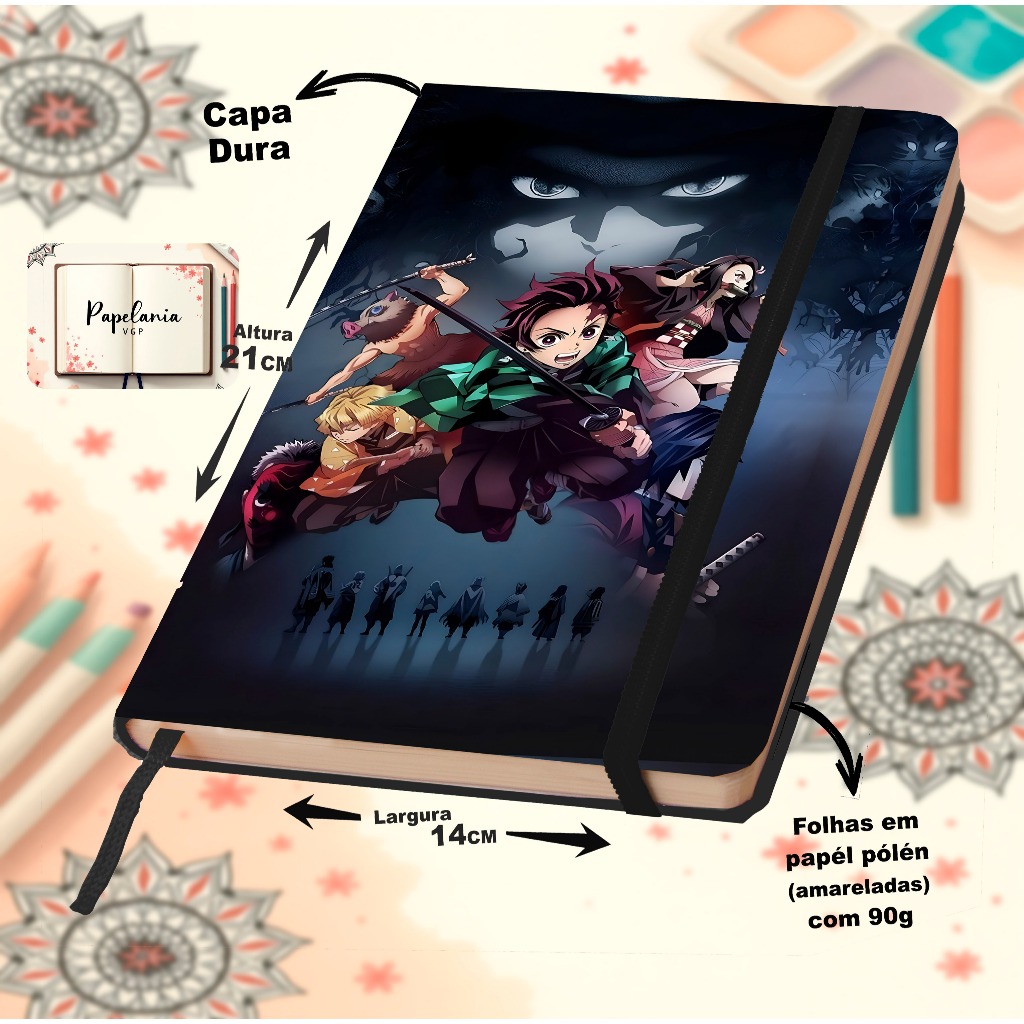 Caderno Moleskine Demon Slayer - Kimetsu no Yaiba Anime Otaku Presente 21x14cm