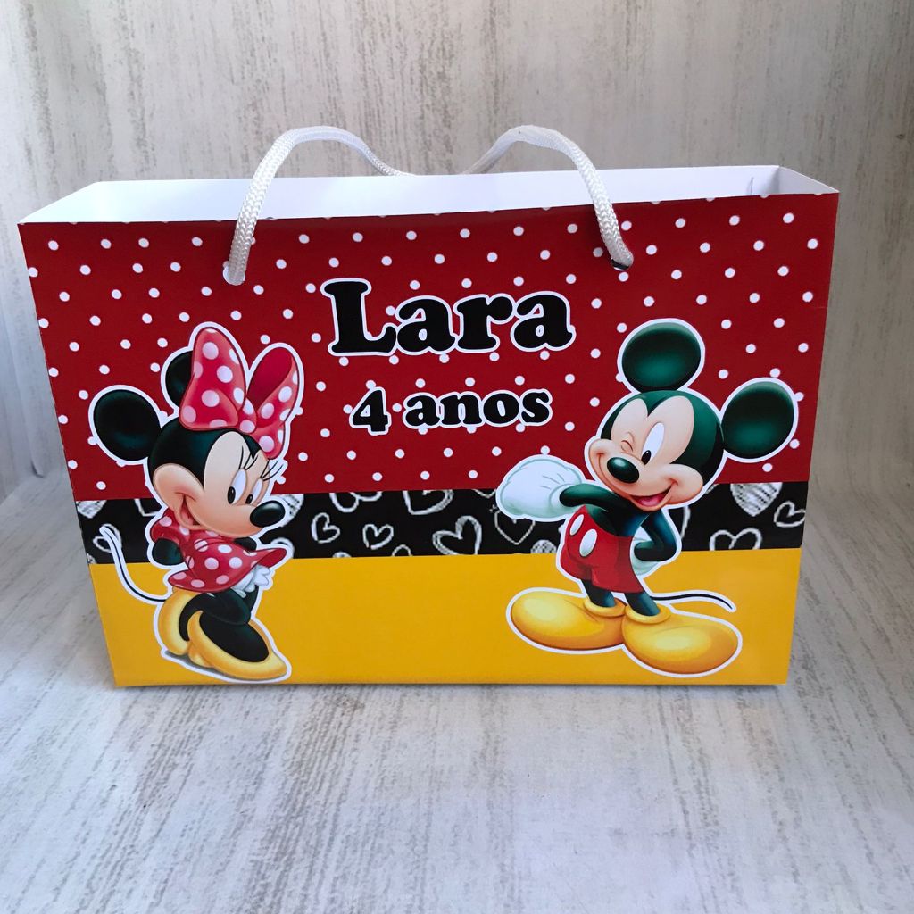Sacolinha Surpresa G Minnie e Mickey Mouse Vermelho Personalizada com nome Festa Infantil Chá Aniversário Lembrancinhas