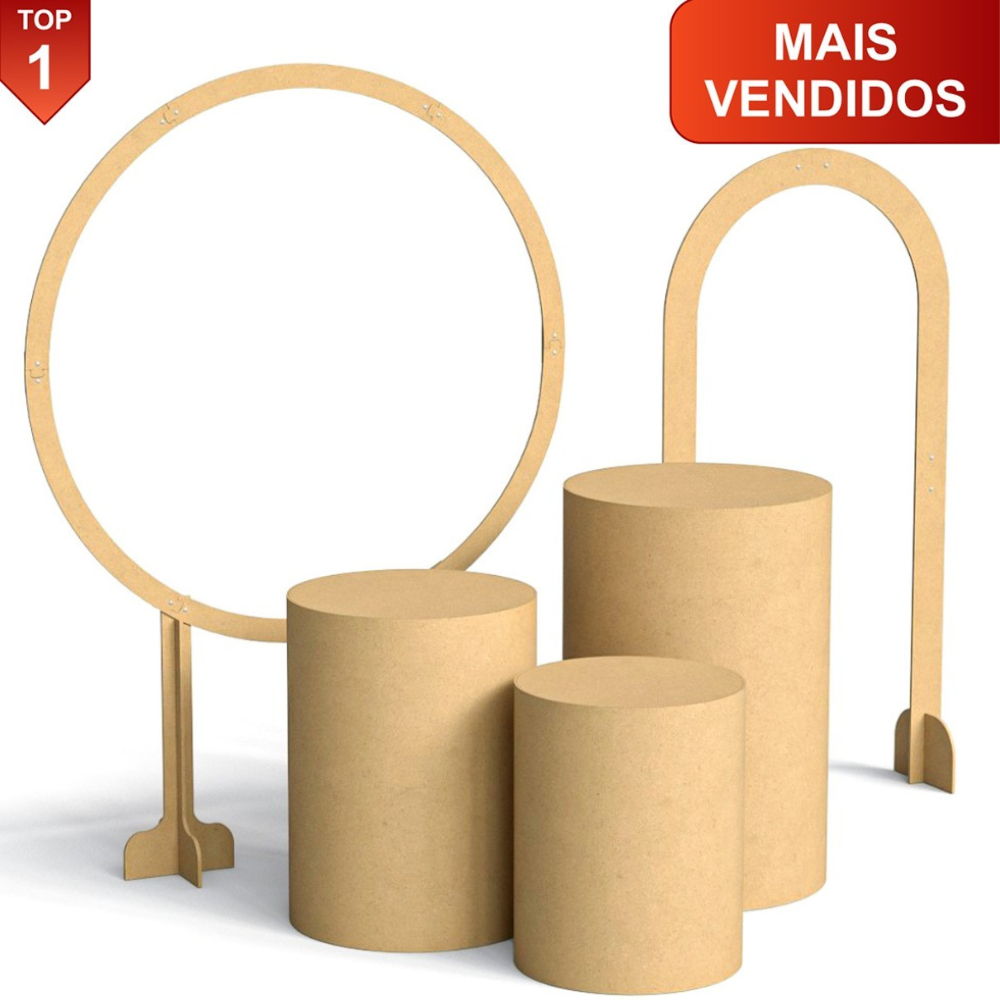 Trio De Cilindros Em MDF Cru E Painel Redondo Festas Aniversários Eventos em Oferta na Shopee