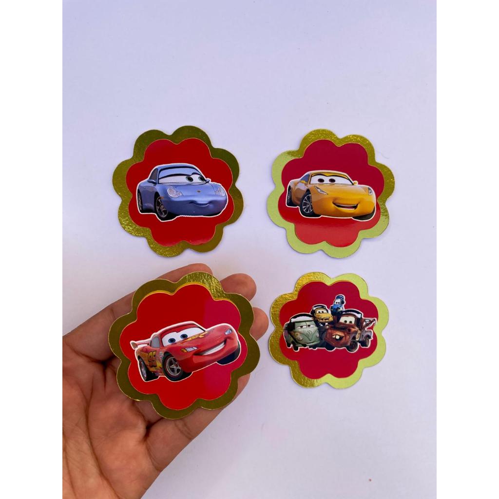 Apliques 3D Escalope - Fundo Dourado - Carros - Lembrancinhas Personalizada  - Papelaria Personalizada de festa