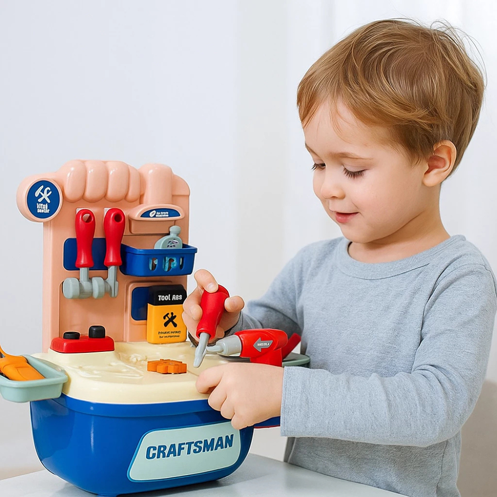 Maleta Ferramentas Infantil Brinquedo Kit 24 Peças Plástico Criança Faz de Conta Oficina Educativo