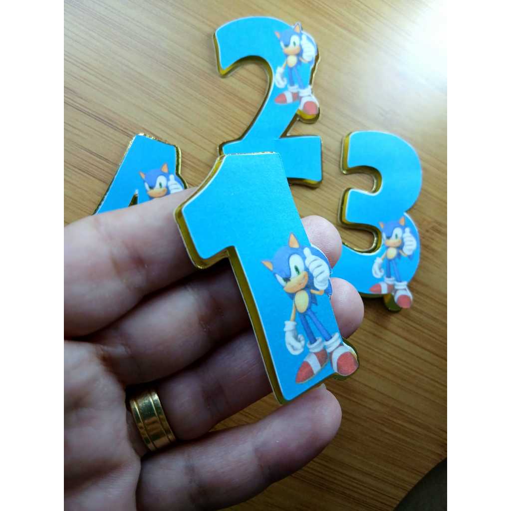 Aplique Número 3D Sonic Dourado Personalizado Lembrancinha