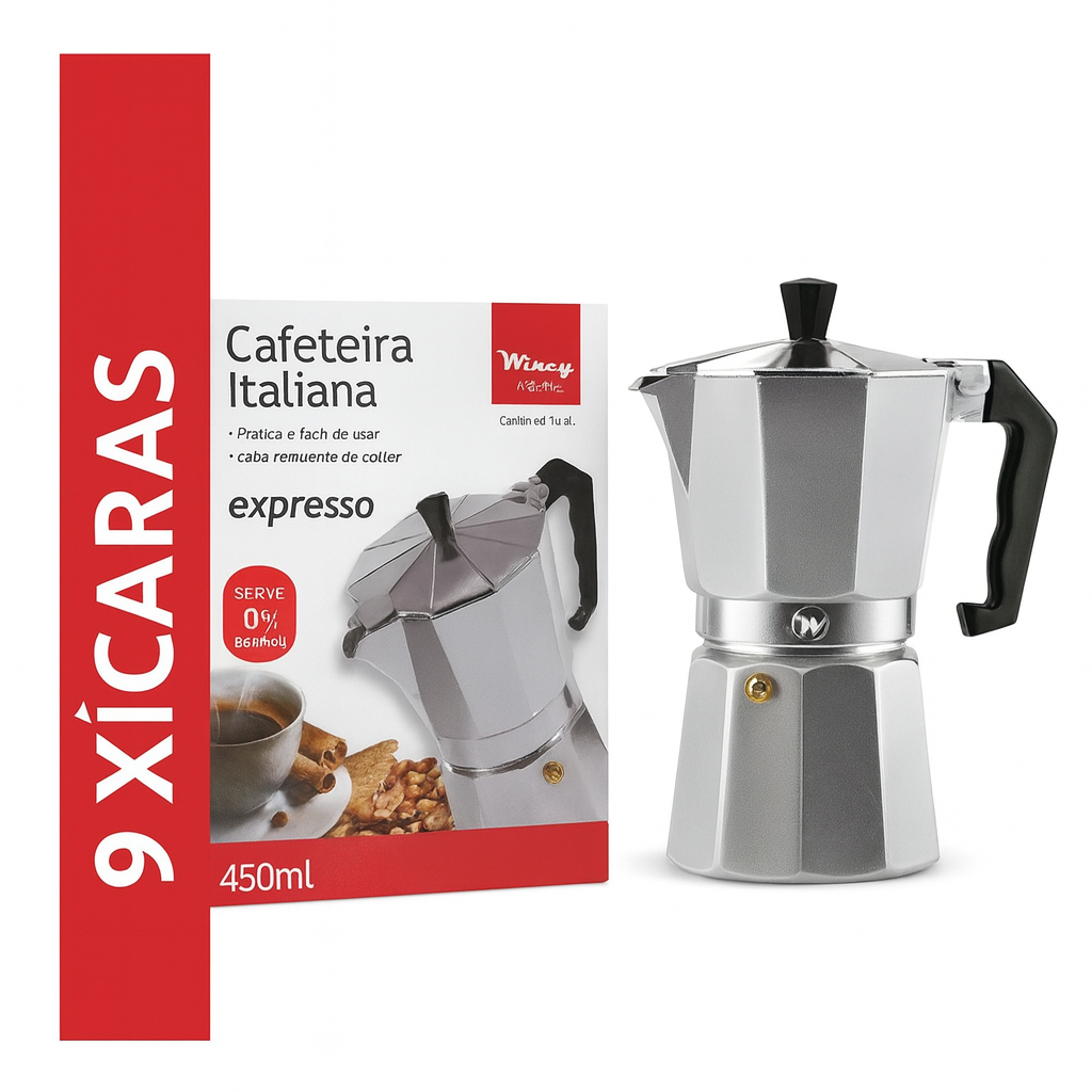 Cafeteira Italiana Expresso 6 ou 9 Xícaras Alumínio Wincy em Oferta na Shopee