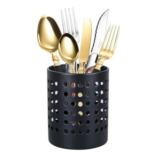 Porta Talheres Utensílios De Cozinha Em Aço Inox Vazado preto 9,7 Cm X 9,7 Cm X 12,5 Cm-6519