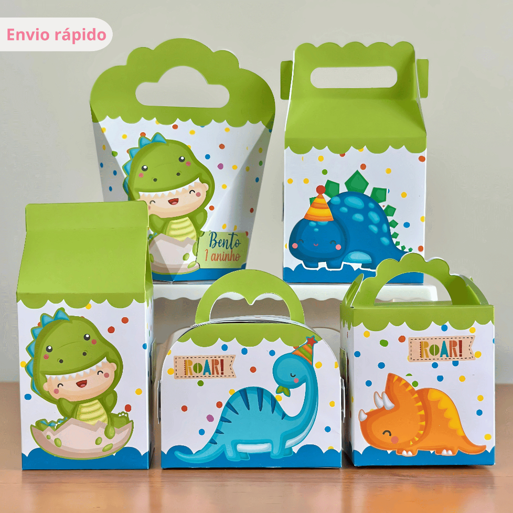Kit Festa DINO BABY Caixinhas Personalizadas Lembrancinha para Aniversário Infantil - Pegue e Monte