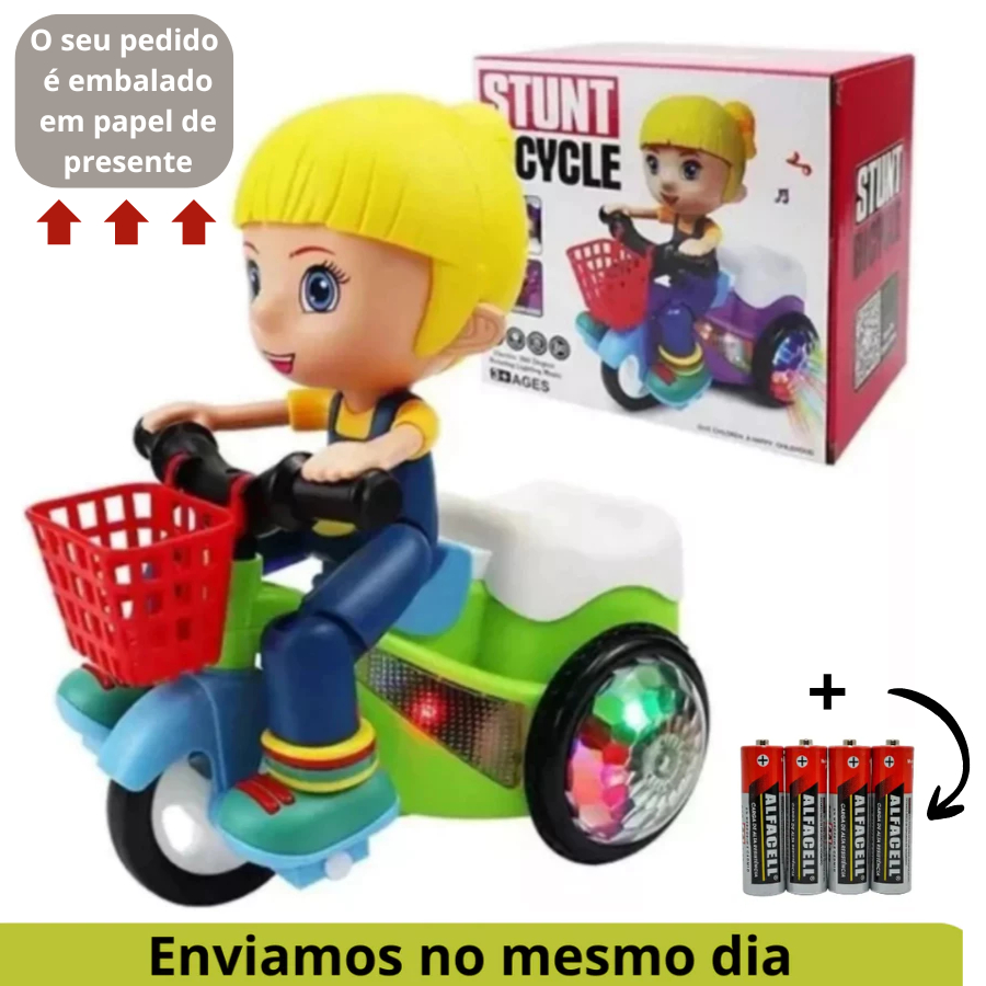 BRINQUEDO TRICICLO MENINA MUSICAL COM LUZ BATE E VOLTA GIRA 360 INFANTIL + PILHAS