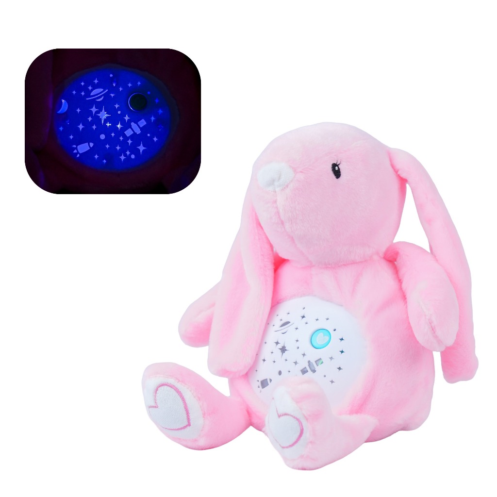 Coelhinho de Pelúcia Rosa Musical com Luz Noturna Projetor Estrelas Bebê