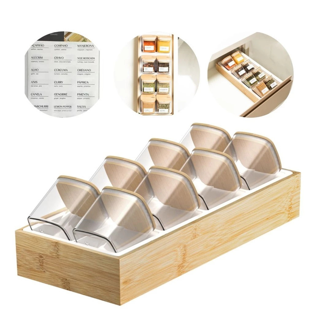 Organizador de Temperos Condimentos Gaveta 9 Peças com Adesivos Keep Bambu Acrílico Ou em Oferta na Shopee