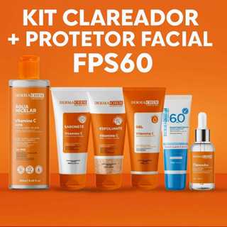 Kit Skin Care Completo Vitamina C Clareador + Protetor Solar FPS60 Dermachem Anti-Manchas, Melasma e Anti-Idade em Oferta na Shopee
