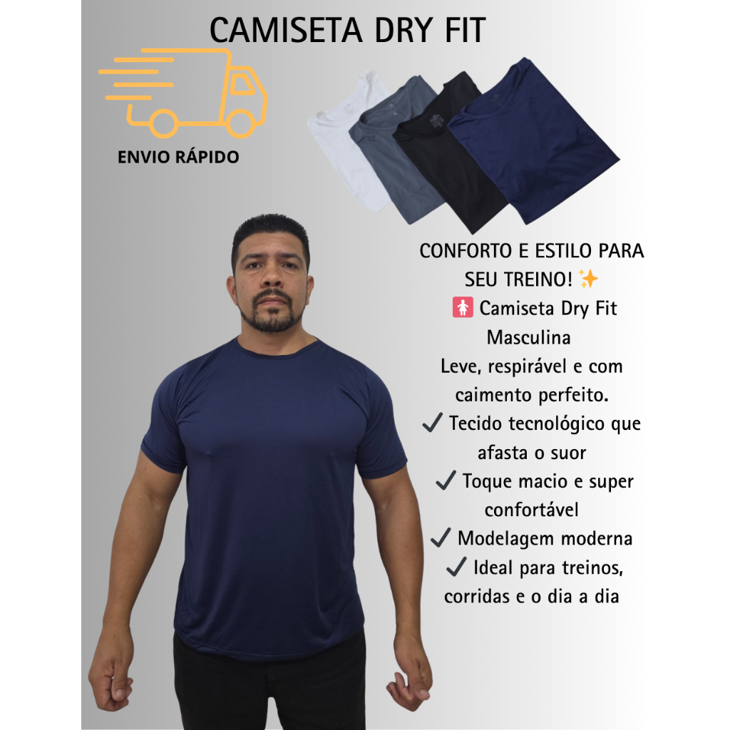 "  CAMISETAS MASCULINAS DRY FIT KIT 3 ACADEMIA LEVE CONFORTÁVEL CORRIDA CAMINHADA MUSCULAÇÃO ESPORTES   TREINO YOGA "
