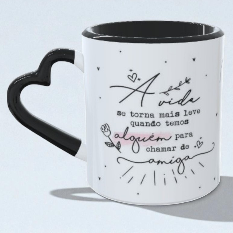 Caneca Personalizada Amiga A vida fica mais leve quando temos alguém para chamar de amiga Porcelana Porcelana