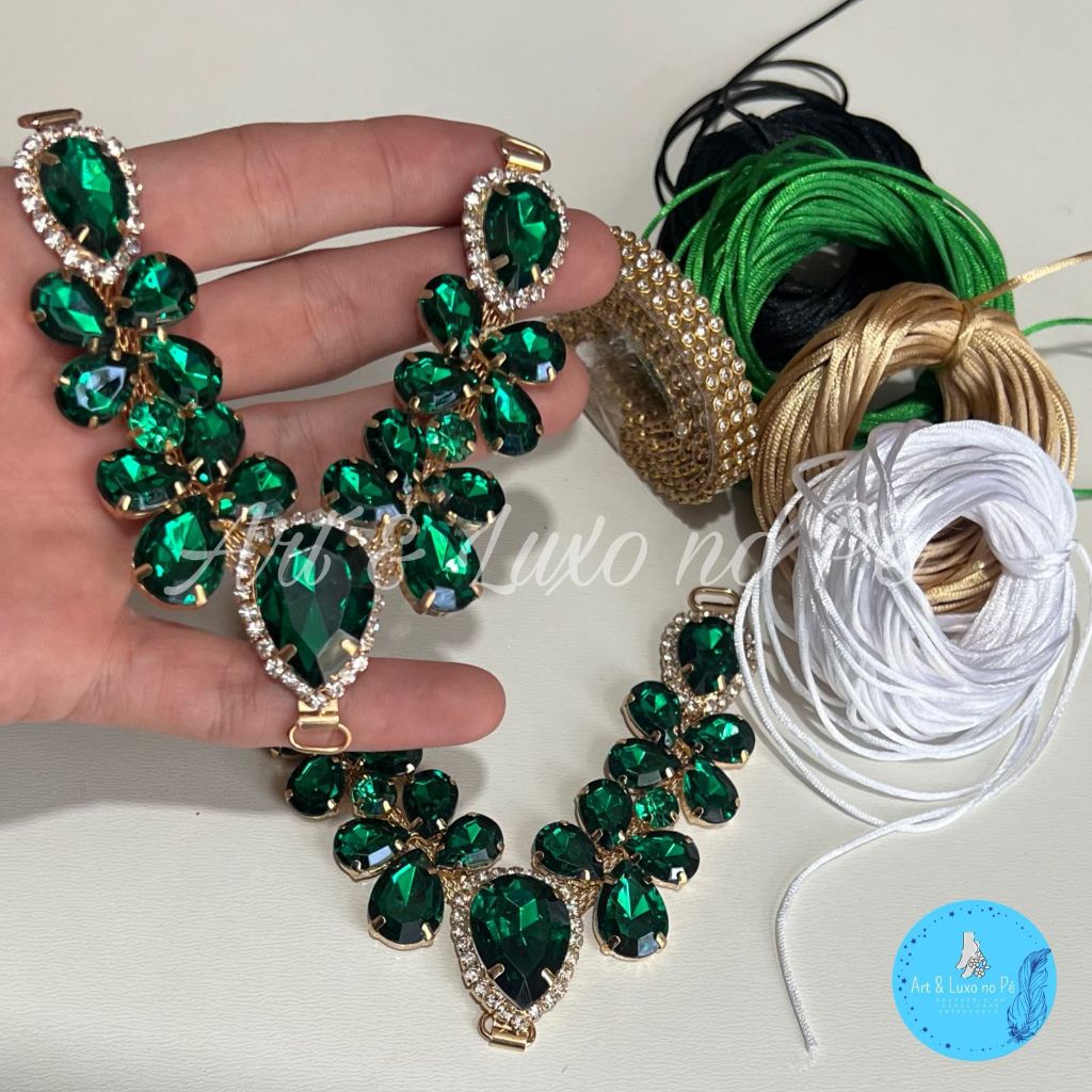 Kit Cabedal Borboleta Verde Similar  Para Chinelos Sem Pino