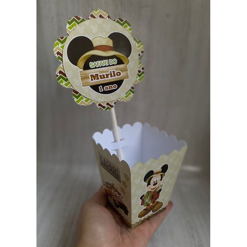 Centros de mesa Cachepot Mickey Safari Personalizado com Nome | Cachepot Festa Infantil Chá Aniversário Decoração
