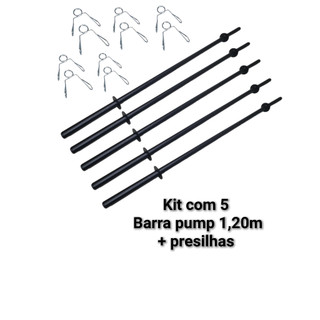 Kit 5 barras reta body pump 1,20m + 5 pares presilhas reforçadas musculação academia