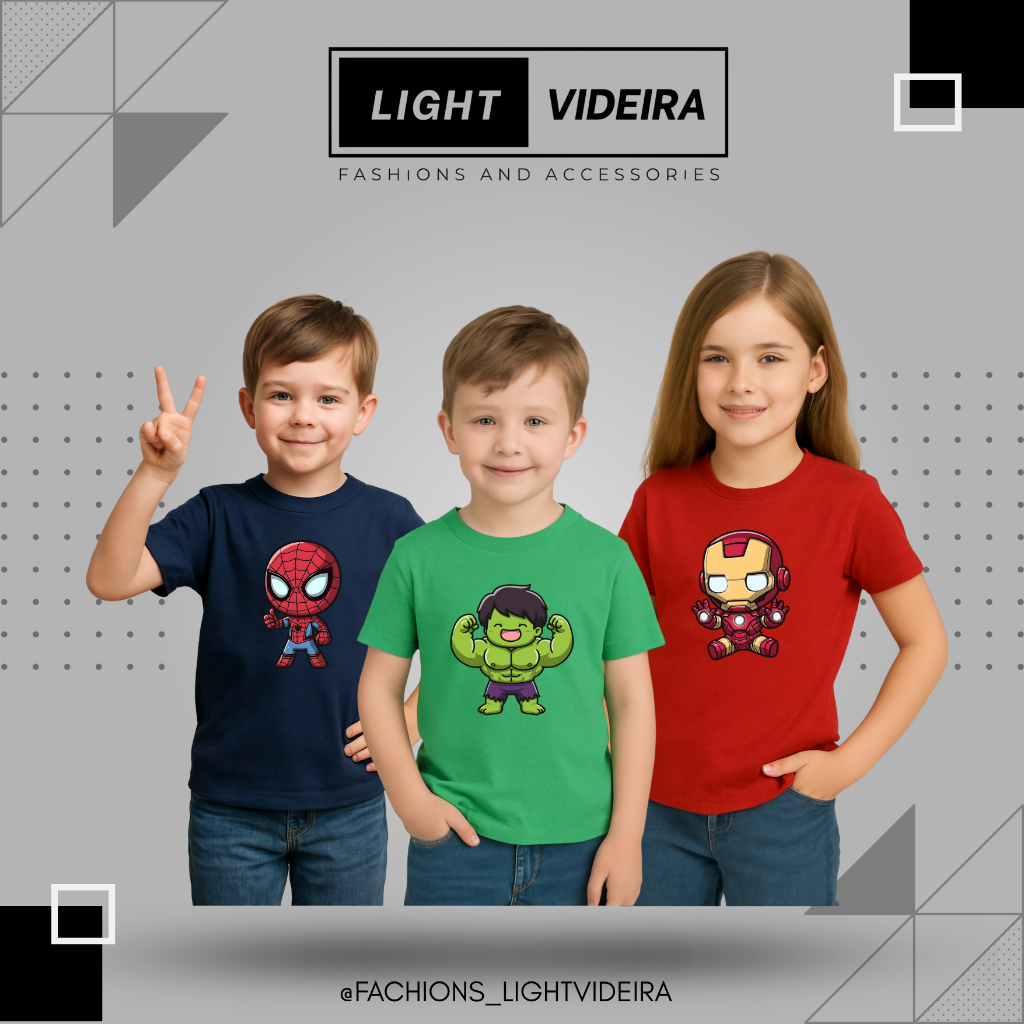 Camiseta infantil Marvel Infantil Unissex, Estampa Super Heróis, 100% Algodão, Diversas Cores
