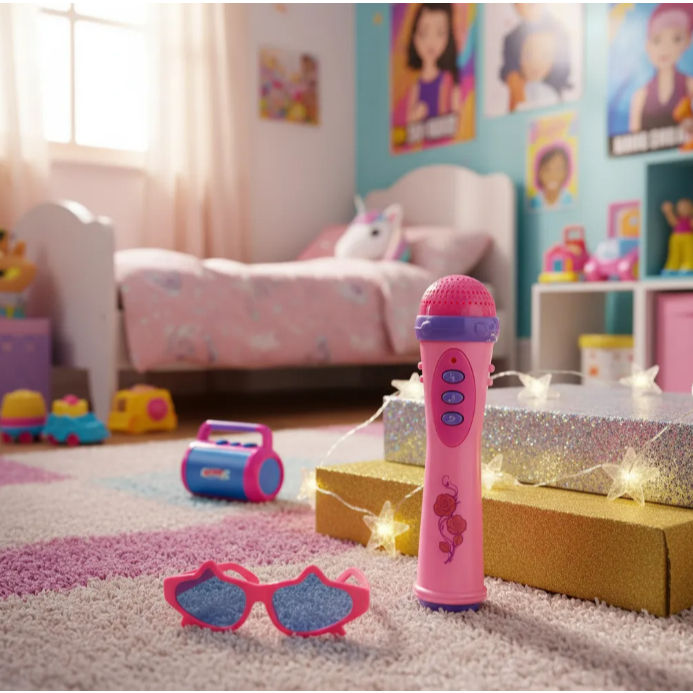 Brinquedo Microfone Infantil Com Óculos Luz E Som Menina Pop Star em Oferta na Shopee