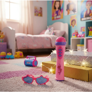 Brinquedo Microfone Infantil Com Óculos Luz E Som Menina Pop Star em Oferta na Shopee