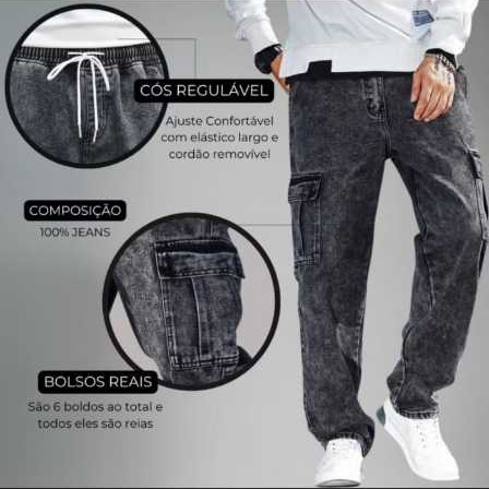 Calça Cargo Estonada Streetwear Premium, Unisex, Larga, Estilo Skatista - Jeans