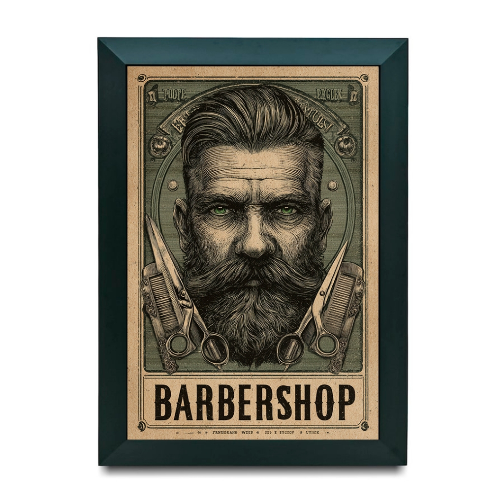 Quadro Decorativo Barbershop Old School Retrô Estilo Hipster Salão Masculino Tesoura Navalha