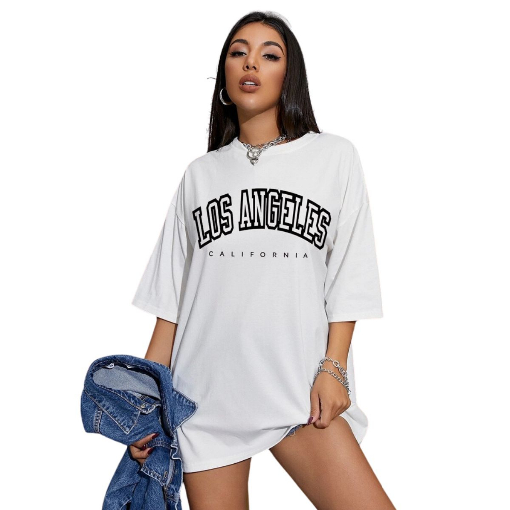 Camiseta Oversized Premium Unissex Estampa Los Angeles California Universitária Streetwear Algodão