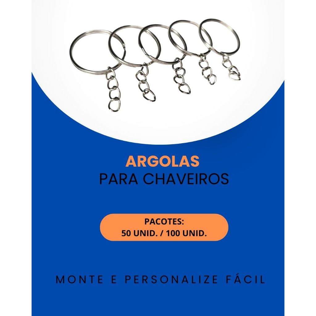 Argola para Chaveiro com Corrente 25 mm Prata com 50/100 Unidades Barato em Oferta na Shopee