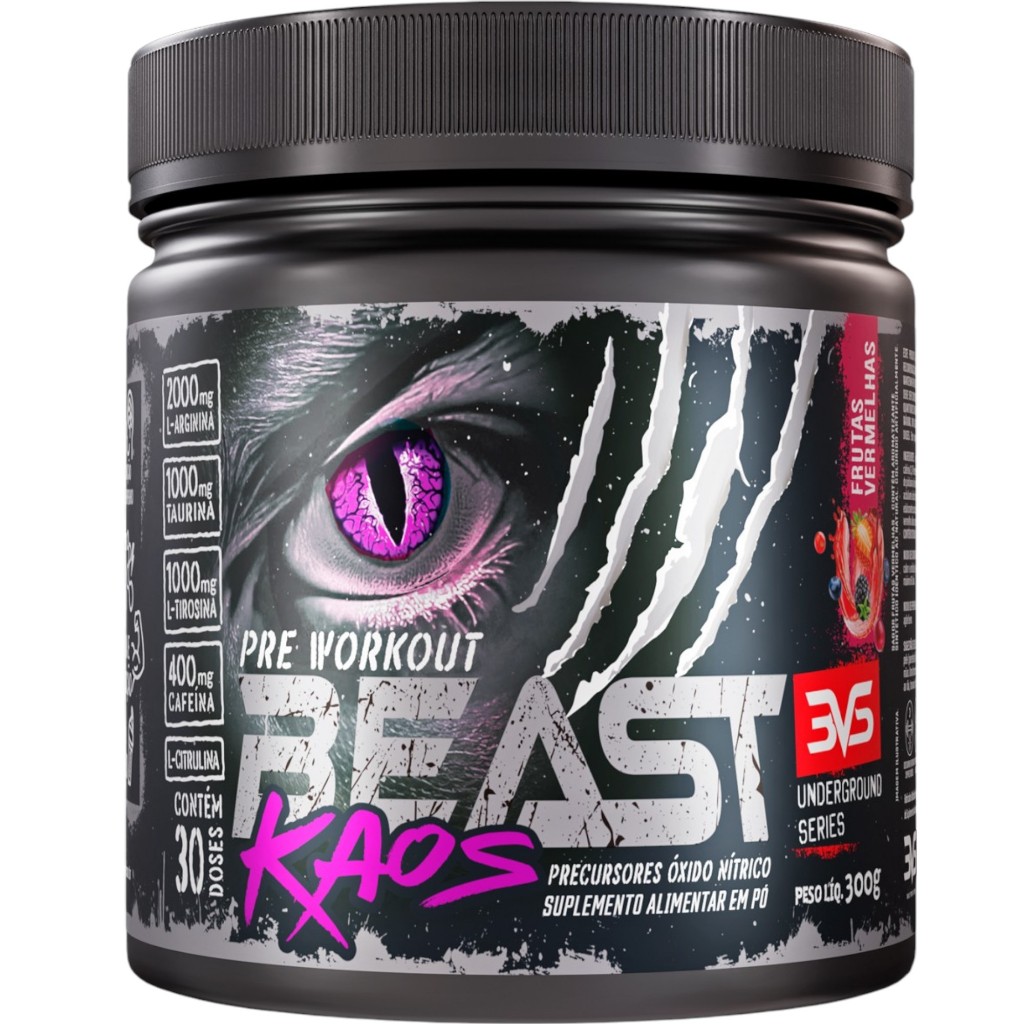 Pré-Treino Beast Kaos  com Citrulina, Beta Alanina, Cafeína, Arginina, Taurina e Tirosina 300g