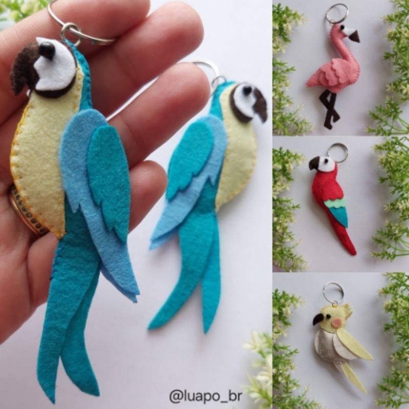 Chaveiro Aves em Feltro | Artesanal, Colorido, Passarinhos, Araras, Calopsita, Flamingo, veterinária e biologia – Luapo