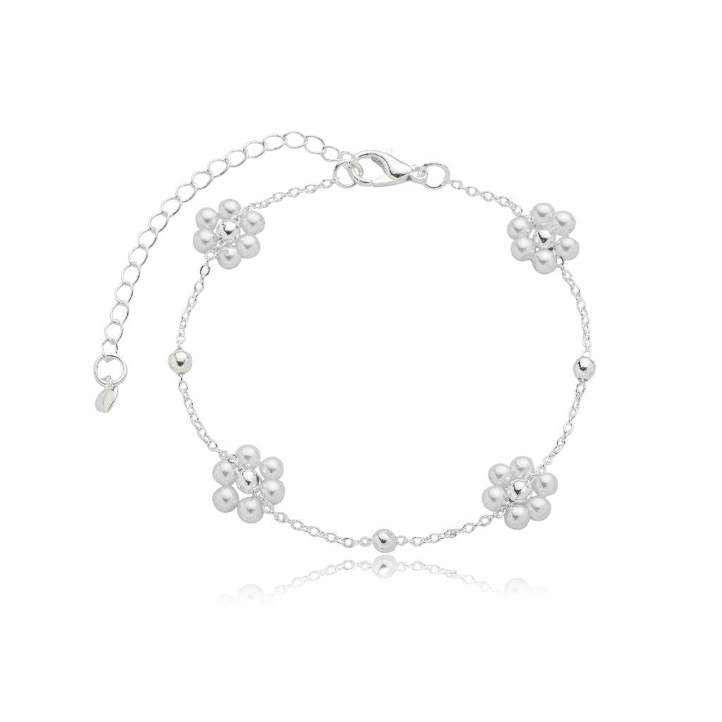 Pulseira flores com pérolas à prata 925