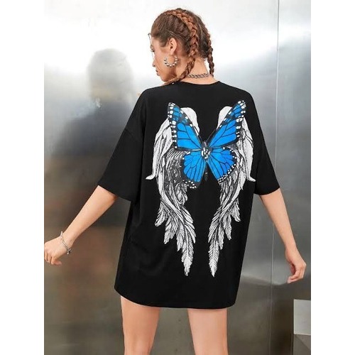 Camiseta Oversized Premium Estampa Asas e Borboleta Azul Blusão Confortavel StreetWear Unissex