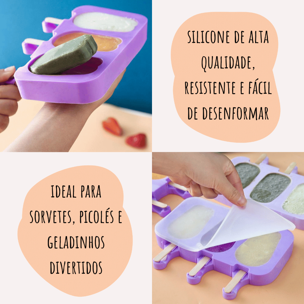 Forma de Silicone Picolé Tampa Palito Madeira Molde Silicone Sorvete Desenho Animais Bichinhos Fruta