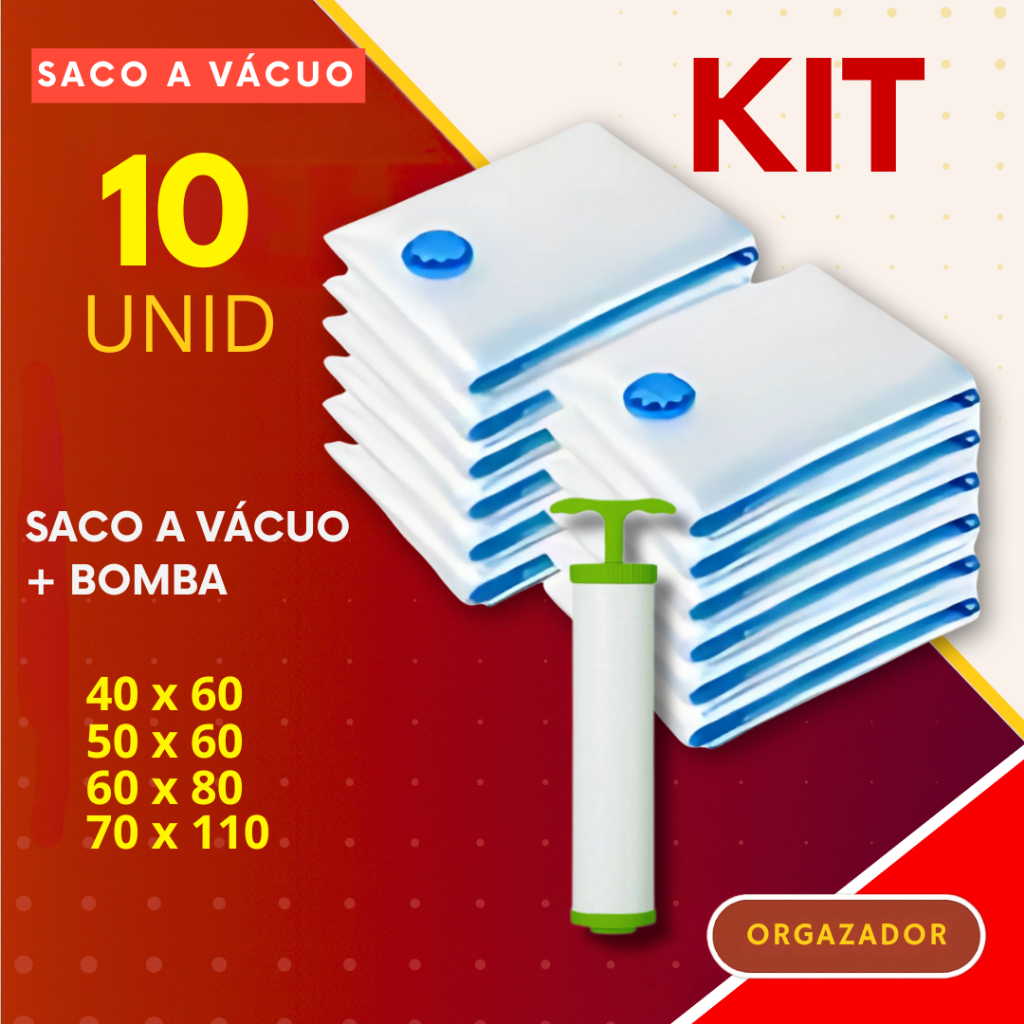 Kit 10 Saco a Vacuo Organizador + Bomba Reutilizáveis Viagem Organiza Mala Arnazena Roupa em Oferta na Shopee