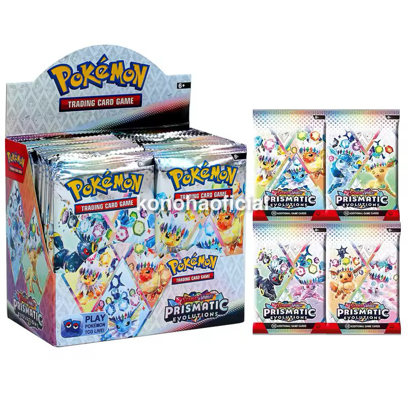 Box 360 Cartas Pokémon TCG Scarlet Violet Prismatic Evolutions Umbreon Sylveon Leafeon Eevee Colecionáveis