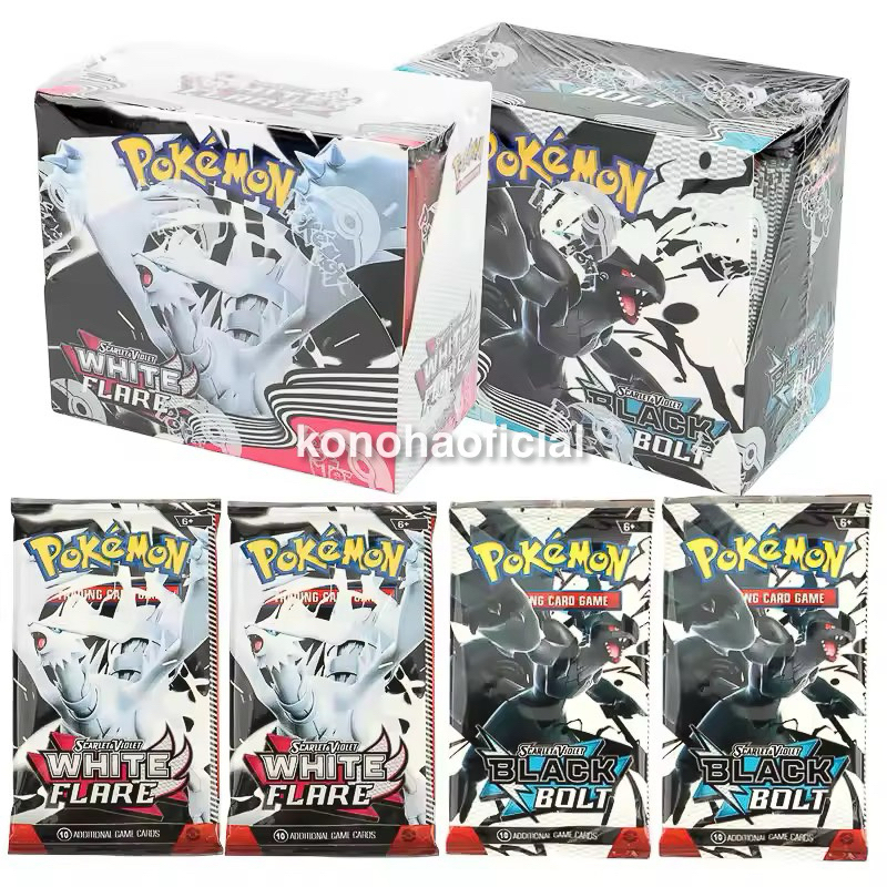 Box 360 Cartas Pokémon TCG Fogo Branco e Raio Preto Booster Colecionável Geek Combo Booster Novo