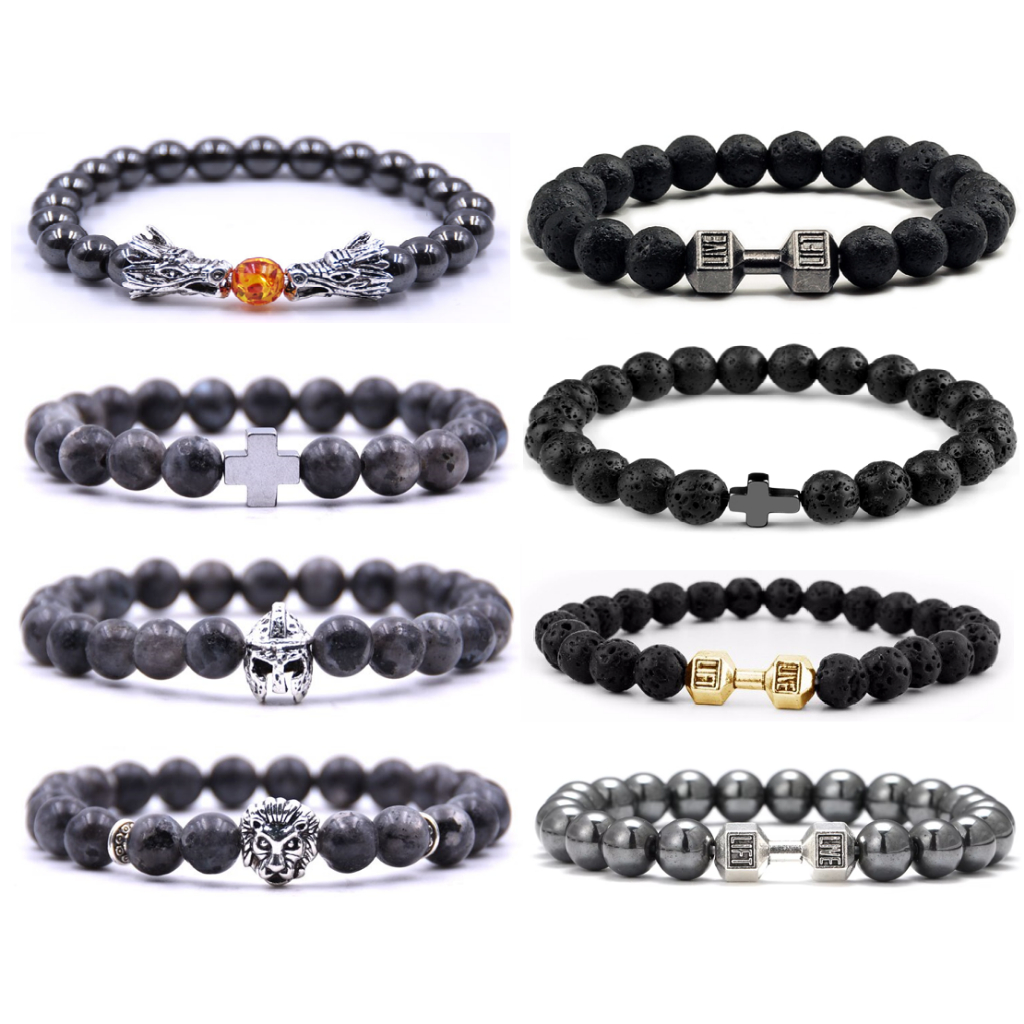 Pulseira De Pedras Bolinhas 8mm Com Pingente - Masculina Feminina em Oferta na Shopee