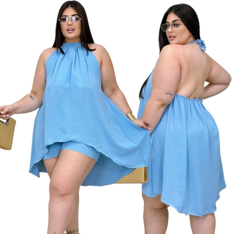 Conjunto Plus Size Feminino Blusa Soltinha Com Short Moda Verão Elegante serve ate 52