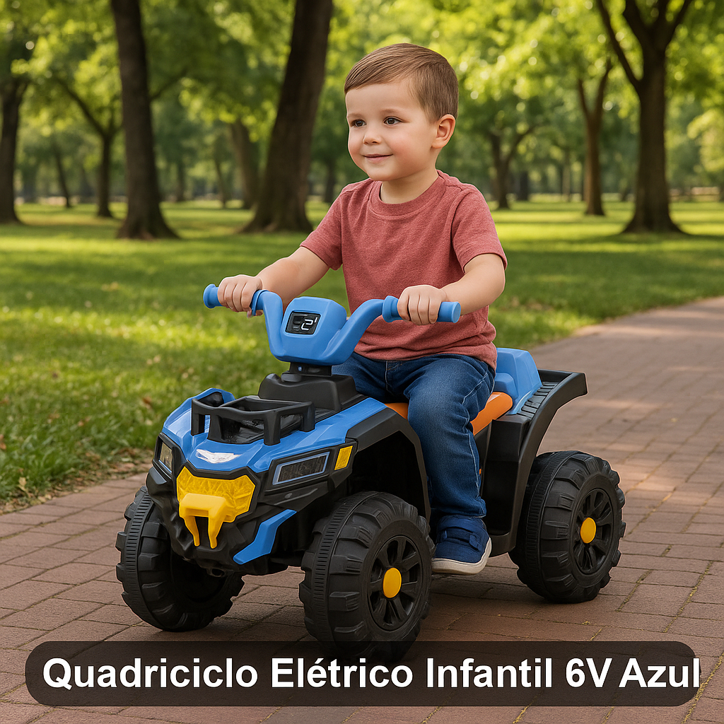 Quadriciclo Carro Elétrico Painel Digital Passeio Infantil Azul 6v C Bateria Recarregável Diversão